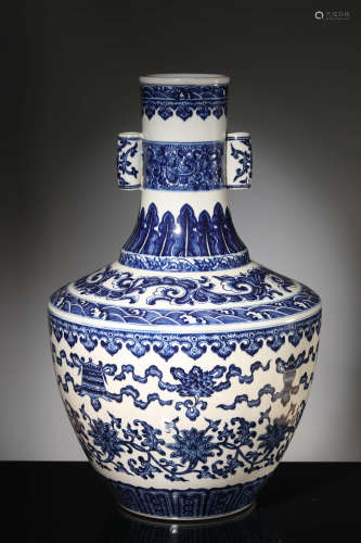 A Blue And White Lotus Vase, Qianlong Six-Character Mark