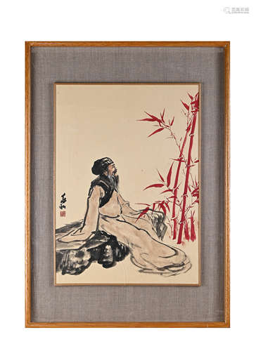 A Chinese Scholar Bamboo Painting, Ink And Color On Paper, F...