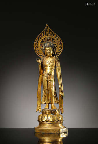 A Gilt Bronze Stand Bodhisattva