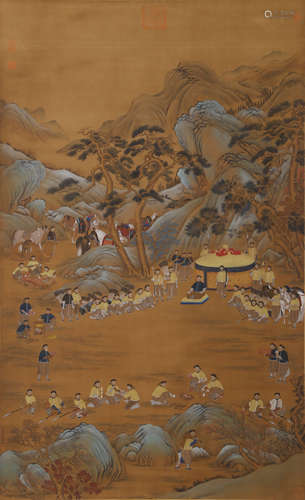 A Chinese Hunting Painting, Jin Tingbiao Mark