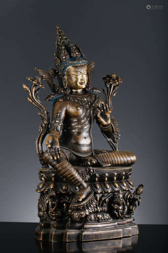 A Silver Inlaid Copper Alloy Statue Of Green Tara