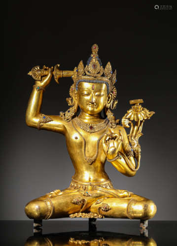 A Gilt-Bronze Statue Of Manjushri