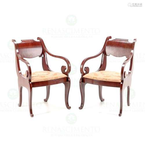 A PAIR OF EMPIRE STYLE FAUTEUILS