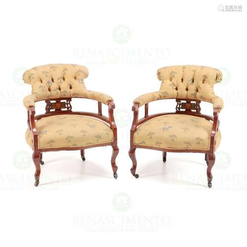 A PAIR OF EDUARDIAN FIREPLACE CHAIRS