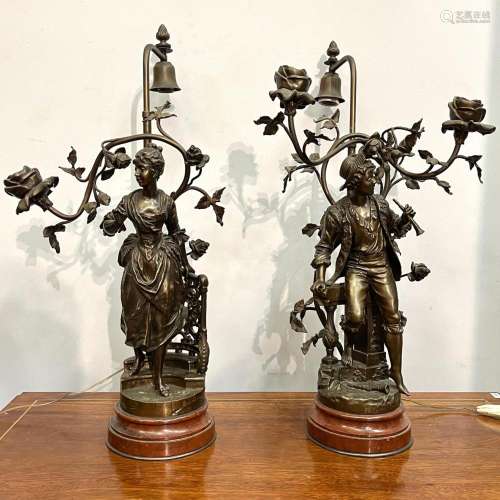 Pair of bronze table lamps
