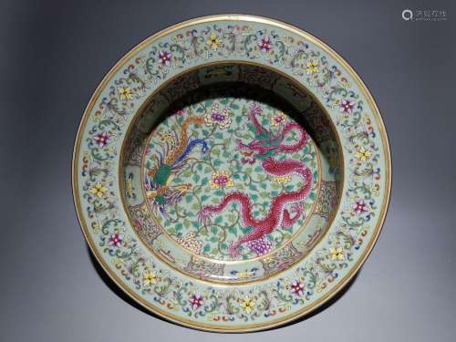 Bean Green Glaze Enamel Passiflora Dragon and Phoenix Presen...