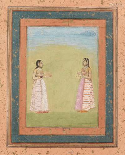 TWO MAIDENS CONVERSING IN A LANDSCAPE MUGHAL, BY A FOLLOWER ...