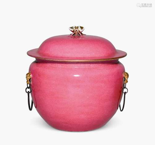 清晚期 胭脂红釉粥罐