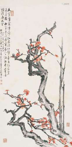 高野侯 丁卯(1927年)作 红梅 立轴