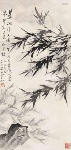 申石伽 庚午(1990年)作 风竹图 立轴