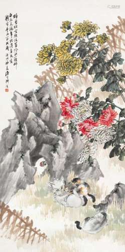 柳滨 壬戌(1922年)作 猫戏图 立轴