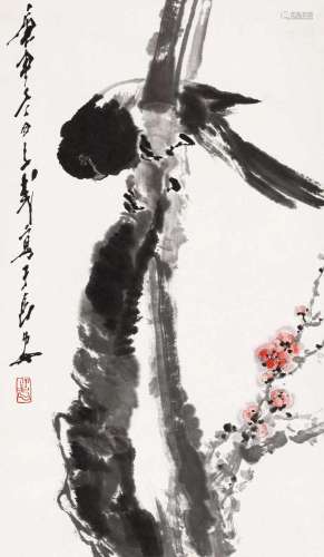 王子武 庚申(1980年)作 红梅喜鹊 立轴