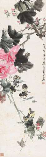 马万里 丁亥(1947年)作 芙蓉雏鸡 立轴