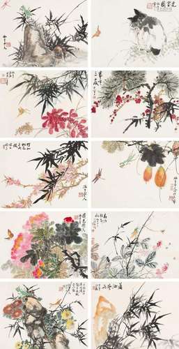 何涵宇 癸酉(1993年)作 草虫花景册 册页