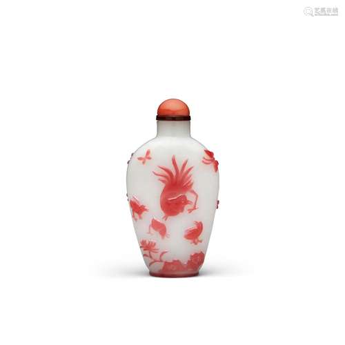 A PINK OVERLAY ON MILK-WHITE GLASS SNUFF BOTTLE Yangzhou Sch...