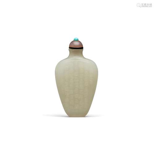 A CARVED WHITE NEPHRITE 'LONGEVITY' SNUFF BOTTLE Imperial, a...