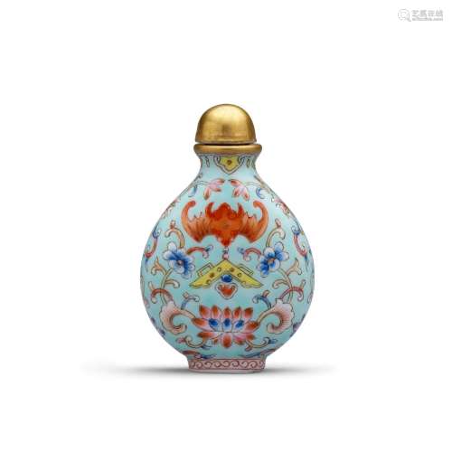 A FAMILLE ROSE PORCELAIN 'BATS AND CHIMES' SNUFF BOTTLE 1875...