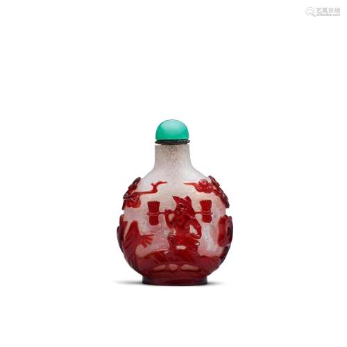 A RED OVERLAY GLASS 'FISHERMAN AND WOODCUTTER' SNUFF BOTTLE ...