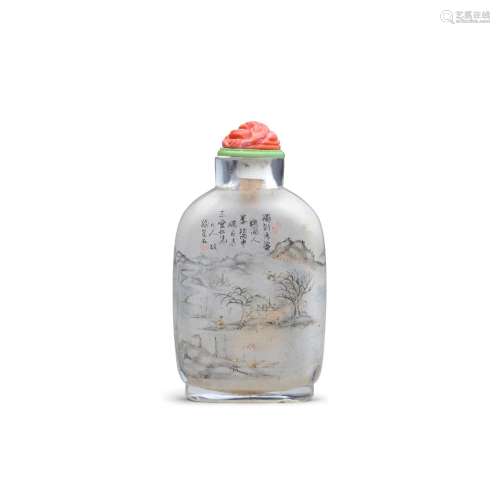AN INSIDE-PAINTED GLASS 'HUNTER AND FISHERMAN' SNUFF BOTTLE ...