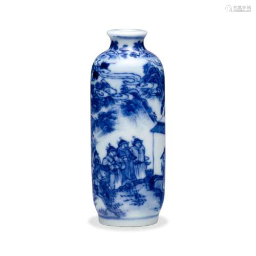 A BLUE AND WHITE CYLINDRICAL SNUFF BOTTLE  1800-1900