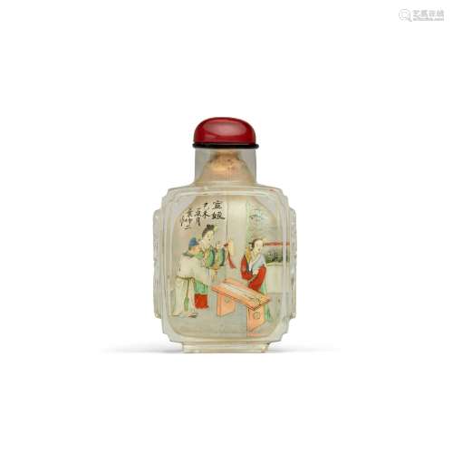 AN INSIDE-PAINTED ROCK CRYSTAL 'LADIES' SNUFF BOTTLE, SIGNED...