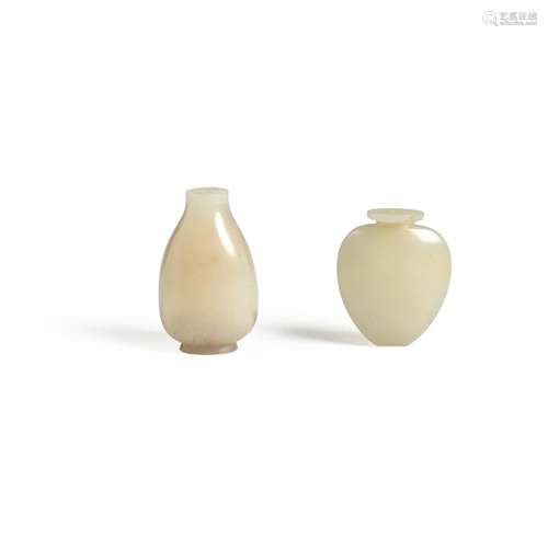 TWO WHITE JADE SNUFF BOTTLES  1750-1850