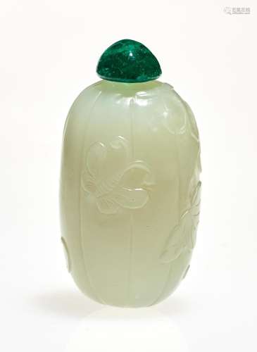 A Chinese White Jade Melon Snuff Bottle Height 2 1/2 "