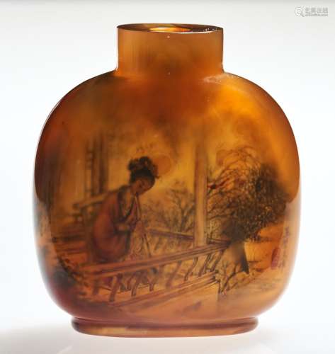 A Chinese Inside Painted Agate Snuff Bottle Height 2 1/2 &qu...