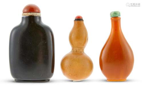 Three Chinese Snuff Bottles Height of largest 2 3/4