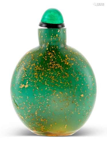 A Chinese Gold Flecked Green Glass Snuff Bottle Height 2 1/2...