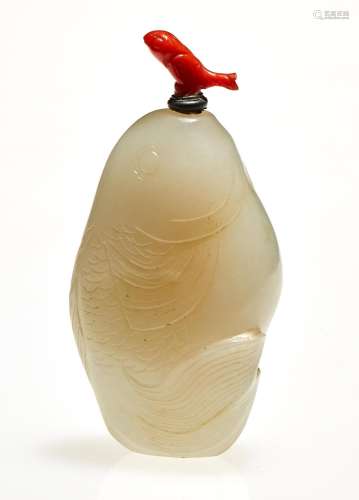 A Chinese White Jade Snuff Bottle Height 3 1/4 "