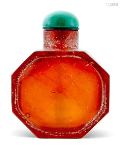 A Chinese Faceted Amber Glass Snuff Bottle Height 2 "