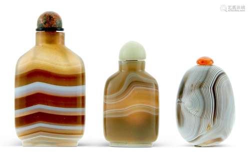 Three Chinese Banded Agate Snuff Bottles Height of largest 2...