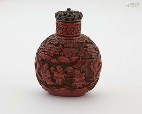 A Chinese Cinnabar Lacquer Snuff Bottle Height 3 "