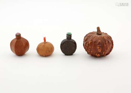 Four Chinese Organic Snuff Bottles Height of largest 2 1/4 &...