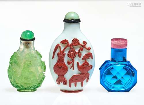 Three Chinese Glass Snuff Bottles Height of largest 2 1/2 &q...