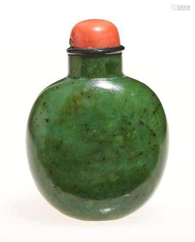 A Chinese Spinach Jade Snuff Bottle Height 2 1/4 "