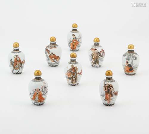 Eight Chinese Enameled Porcelain 'Immortals' Snuff Bottles H...