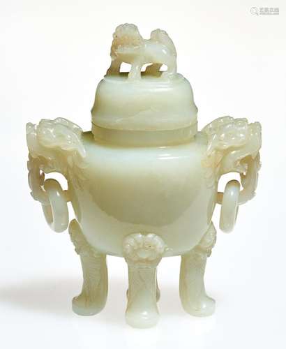 A Chinese White Jade Censer and Cover