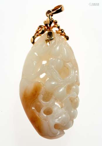 A Chinese White and Russet Jade Pendant Length 2 "