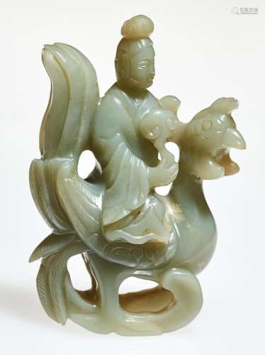 A Chinese Celadon Jade Figural Carving Height 4 1/2 "