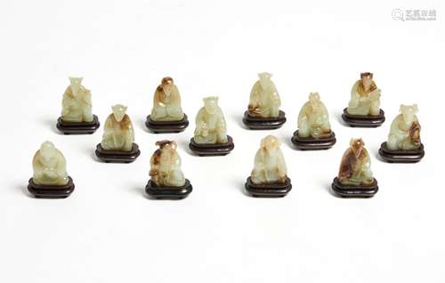 Twelve Chinese Jade Zodiac Figures Height 2 "