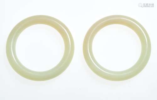 A Pair of Chinese White Jade Bangles Diameter 3 1/4 "