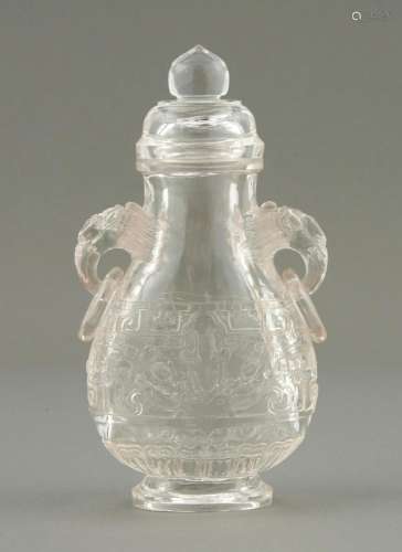 A Chinese Rock Crystal Hu Vase and Cover Height 5 1/4 "