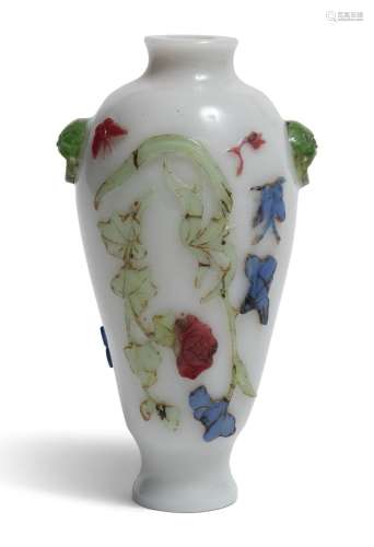 A Chinese Multicolor Glass Overlay Vase Height 6 3/4 "