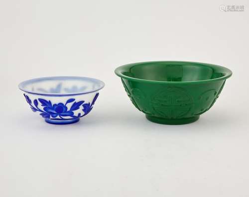 Two Chinese Peking Glass Bowls Diameter of largest 8 1/2 &qu...