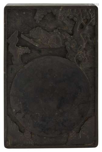 A Large Chinese Duan Inkstone with Hardwood Case Length 13 &...