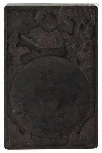 A Large Chinese Duan Inkstone with Hardwood Case Length 13 &...