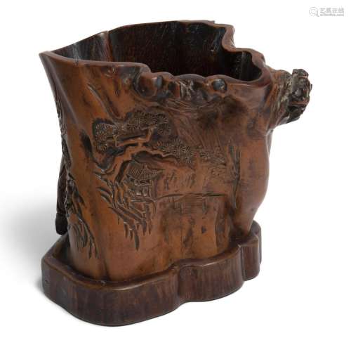 A Chinese Rootwood Brushpot Height 5 1/2 "