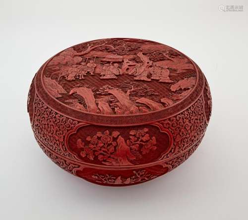 A Chinese Carved Cinnabar Lacquer Box and Cover Diameter 12 ...